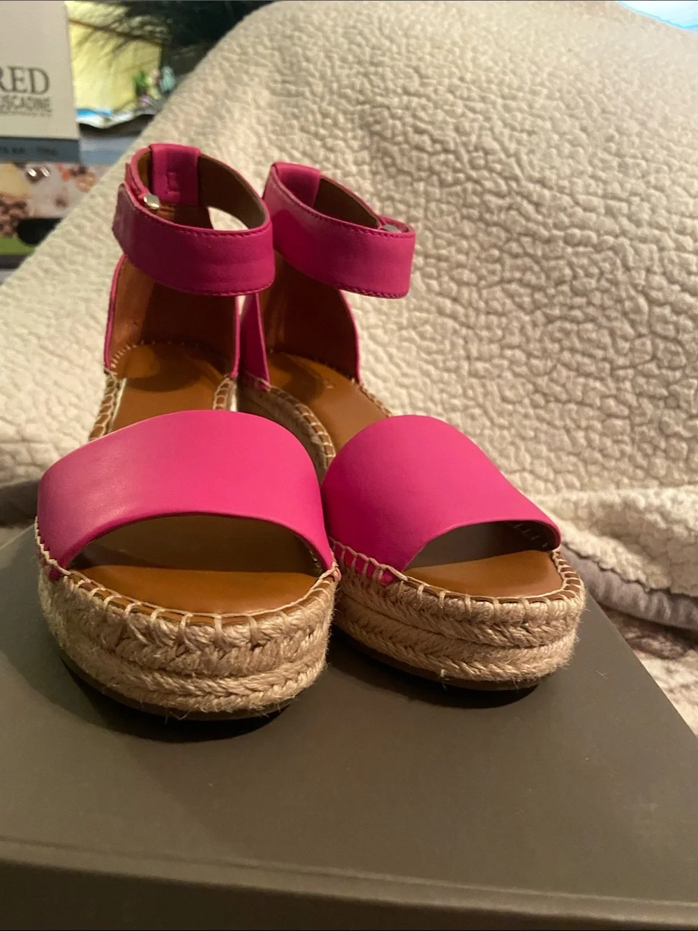 Franco Sarto Hot Pink Jute Espadrille Wedge Sandals